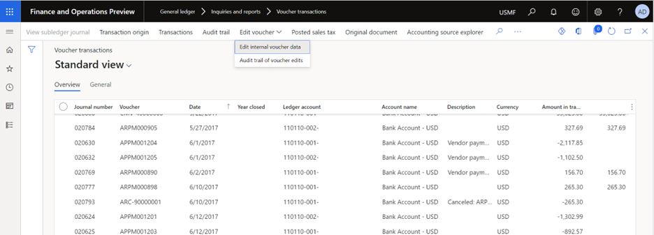 Voucher transactions page.