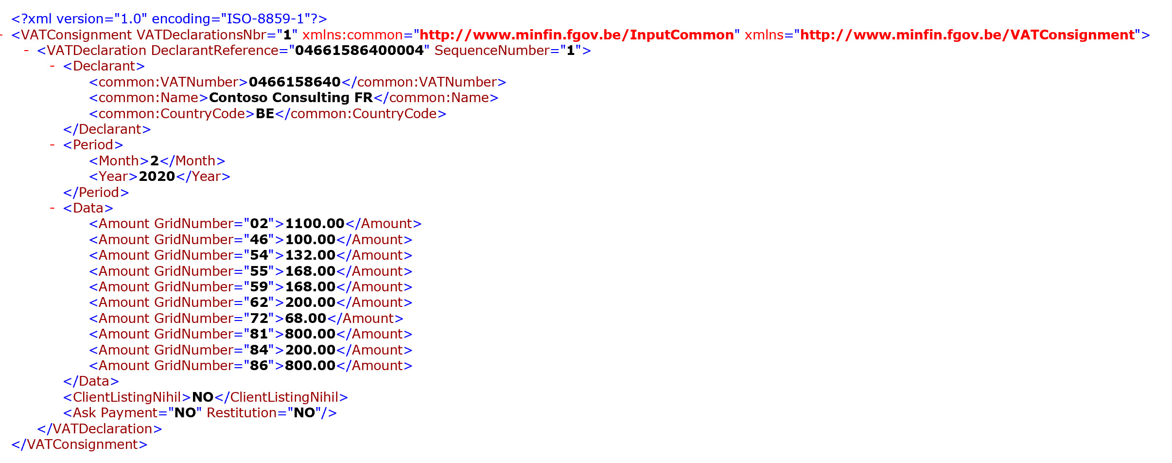 Screenshot of the xml INTERVAT tax declaration report.