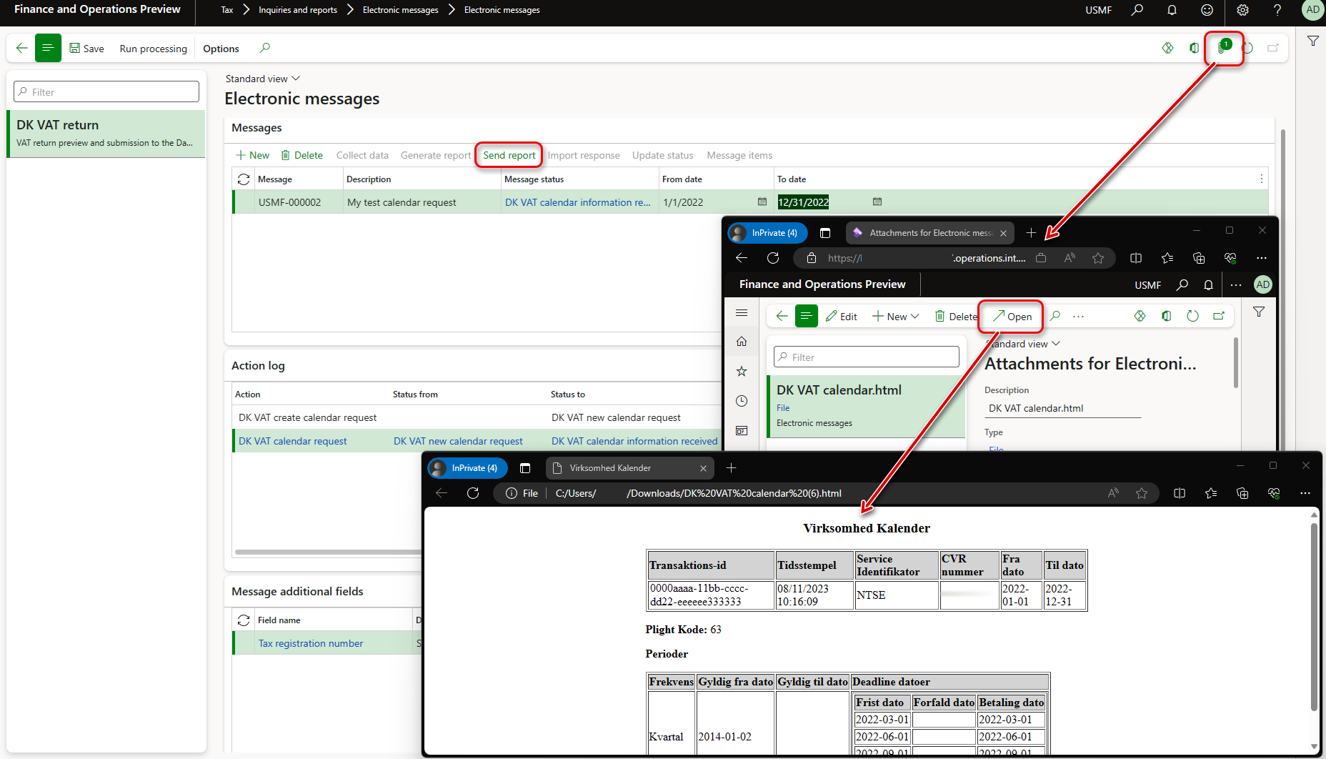 Screenshot of requesting information about VAT obligation periods from the Danish Tax Agency.