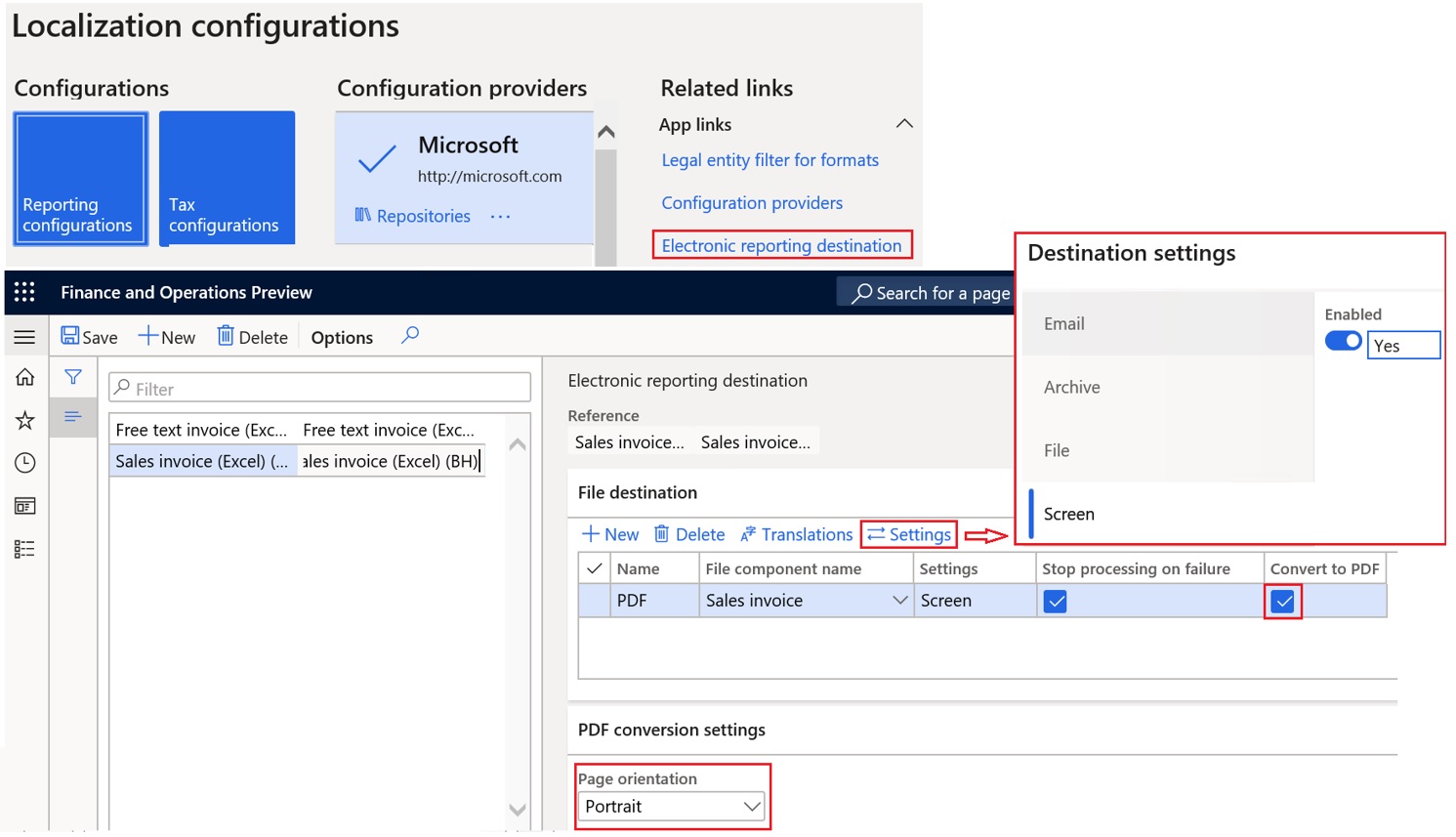 Screenshot of enabling conversion to PDF.