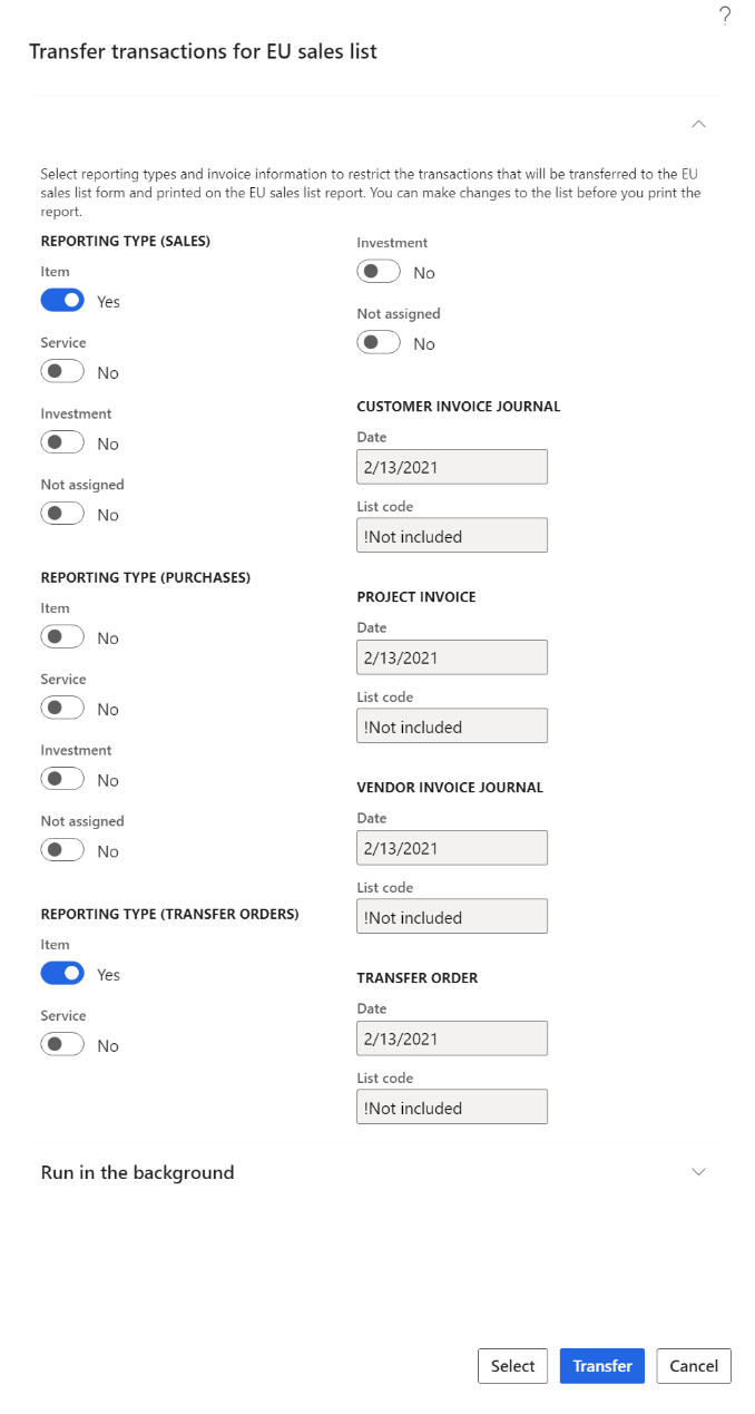 Screenshot of the ESL transfer dialog box showing document selection.