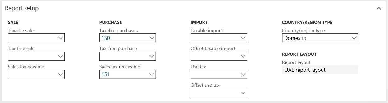 Screenshot of the Report setup FastTab.