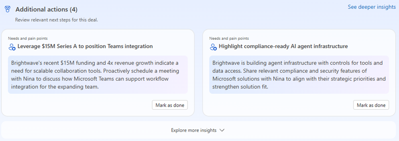 Screenshot of additional actions for strengthening the opportunity.