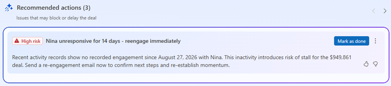Screenshot of recommended actions for advancing the opportunity or mitigating risks.