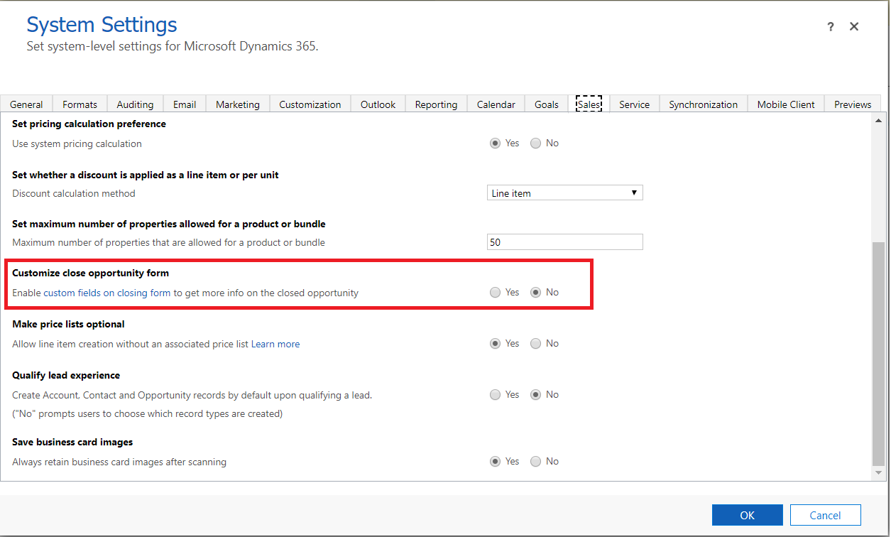 Customize opportunity close option in System Settings Customize opportunity close option in System Settings.