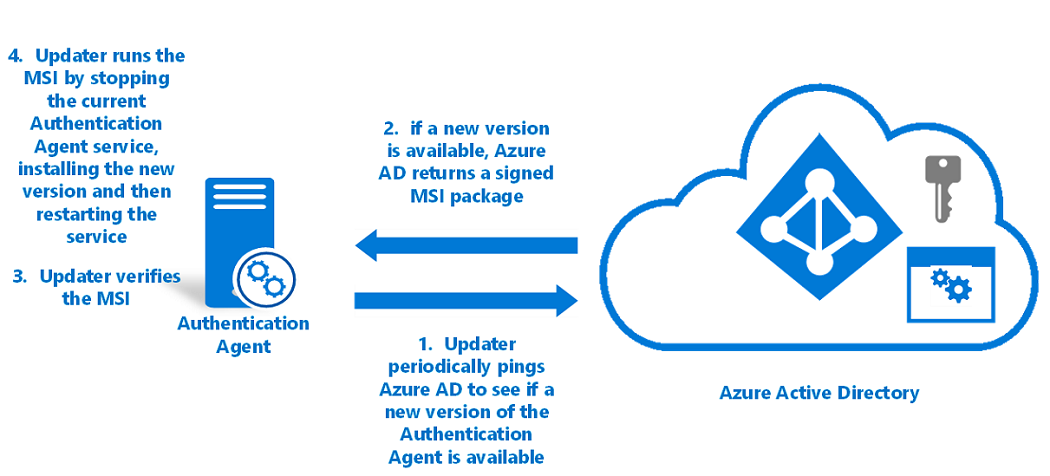 Diagram that shows how an authentication agent is auto updated.