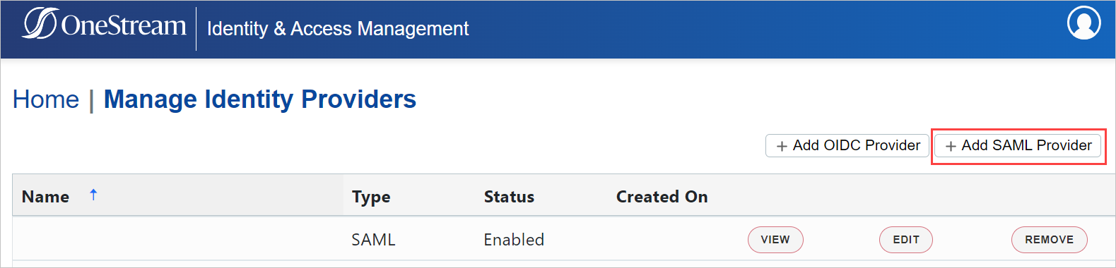 Screenshot shows how to Manage Identity Providers.