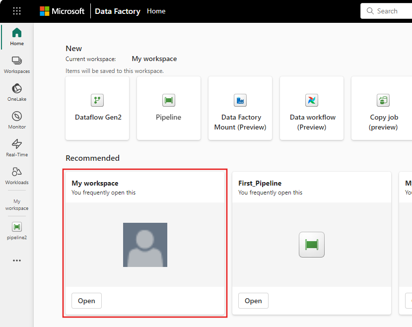 Screenshot of the workspaces window where you navigate to your workspace.