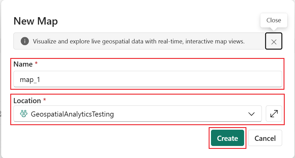 Screenshot of the New Map page with a name for the map and default workspace.