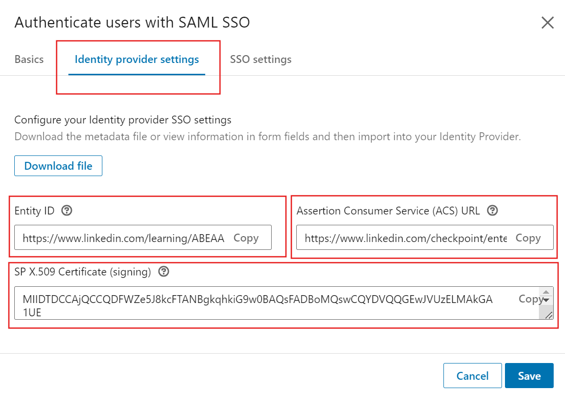 Copy IdP settings.