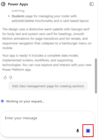 Select the stop button to cancel the chat