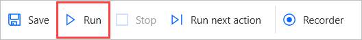 Screenshot of the Run button in the flow designer.