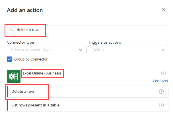 Screenshot of deleting a row.