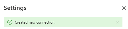 Screenshot of when the creation on connection is successful.