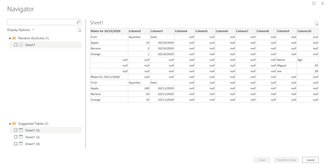 Recognizing an Excel table in Power BI Desktop for Power BI Report Server.