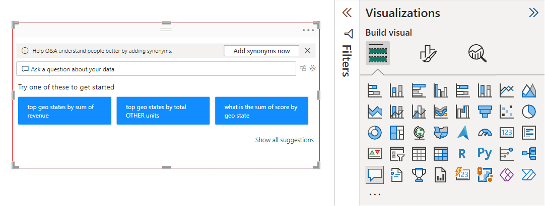 Screenshot of the resized Q&A visual on the report canvas in Power BI.