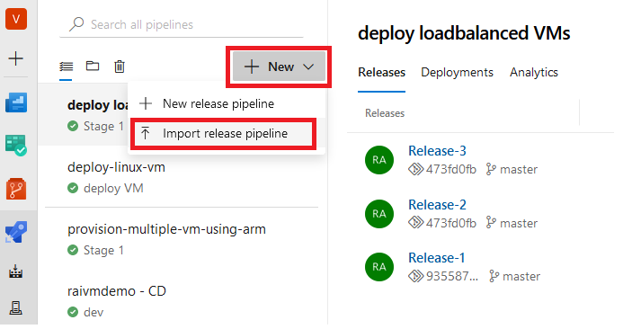 Import pipeline menu
