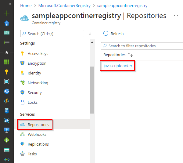 Screenshot of the Docker image published to Azure Container Registry.