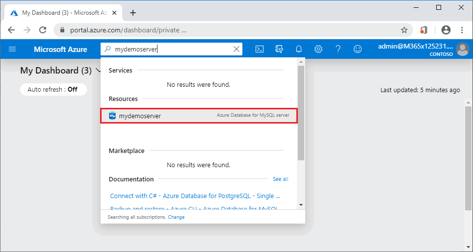 Azure Database for MySQL server name