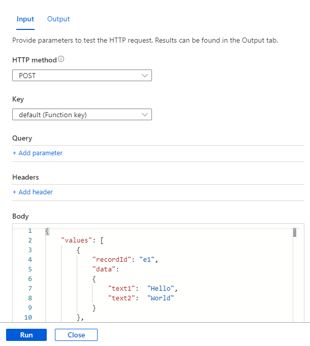 Screenshot of the input specification