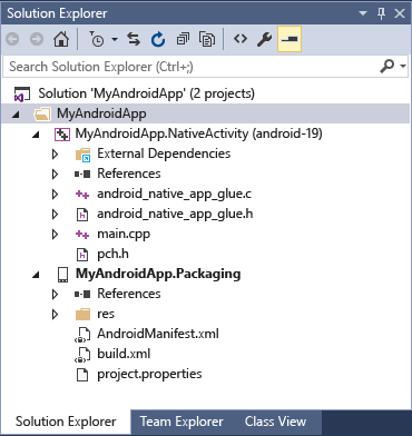 CPPMDD_RC_NA_SolutionExp Native Activity project in Solution Explorer