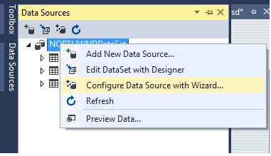 Data Source context menu Data Source context menu