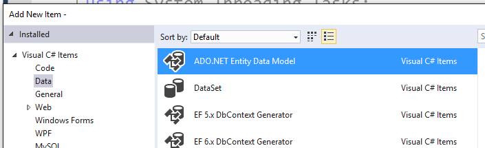raddata New Entity Framework model project item New Entity Framework model project item