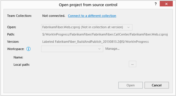 FFR_OpenProjectFromSourceControl_NotConnected Open from source control - not connected