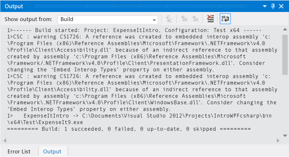 BuildWalk_CsharpBuildOutputWnd Output Window Visual C#