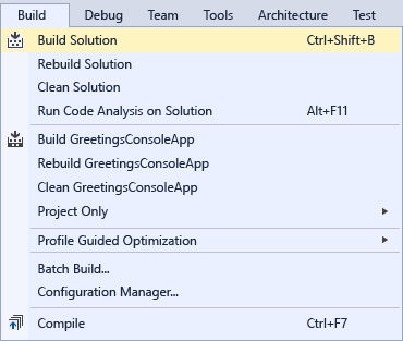 ExploreIDE-BuildSolution Build Solution command on the Build menu