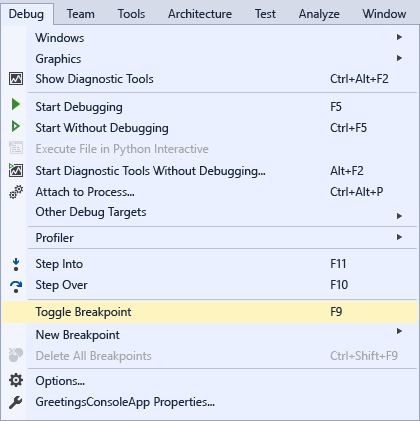 ExploreIDE-ToggleBreakpoint Toggle Breakpoint command on the Debug menu