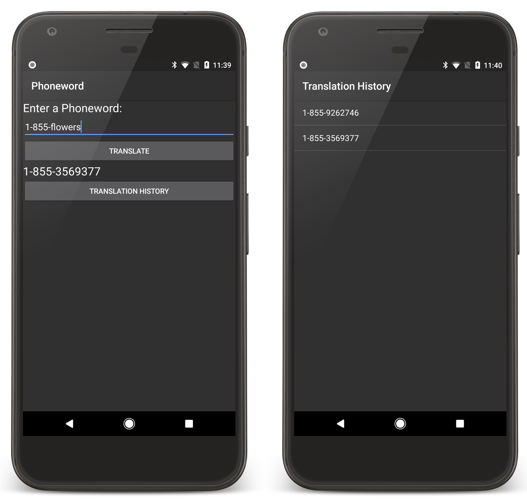 Example screenshots