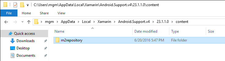Screenshot of m2repository copied to 23.1.1.0/content folder