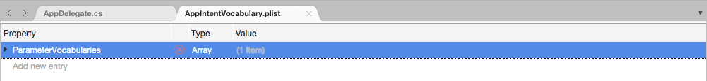 Set the Name to ParameterVocabularies and the Type to Array