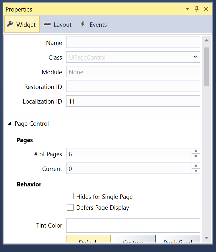 The Widget tab