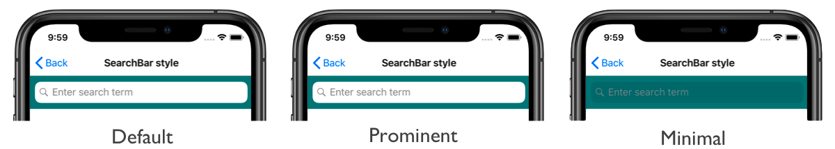 SearchBar styles with background color on iOS Screenshot of SearchBar styles with background color, on iOS