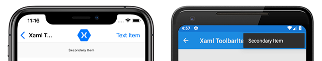ToolbarItem secondary menu screenshot on Android and iOS "ToolbarItem secondary menu screenshot Android and iOS"