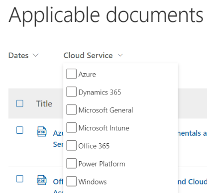 Filter available documents by cloud service.