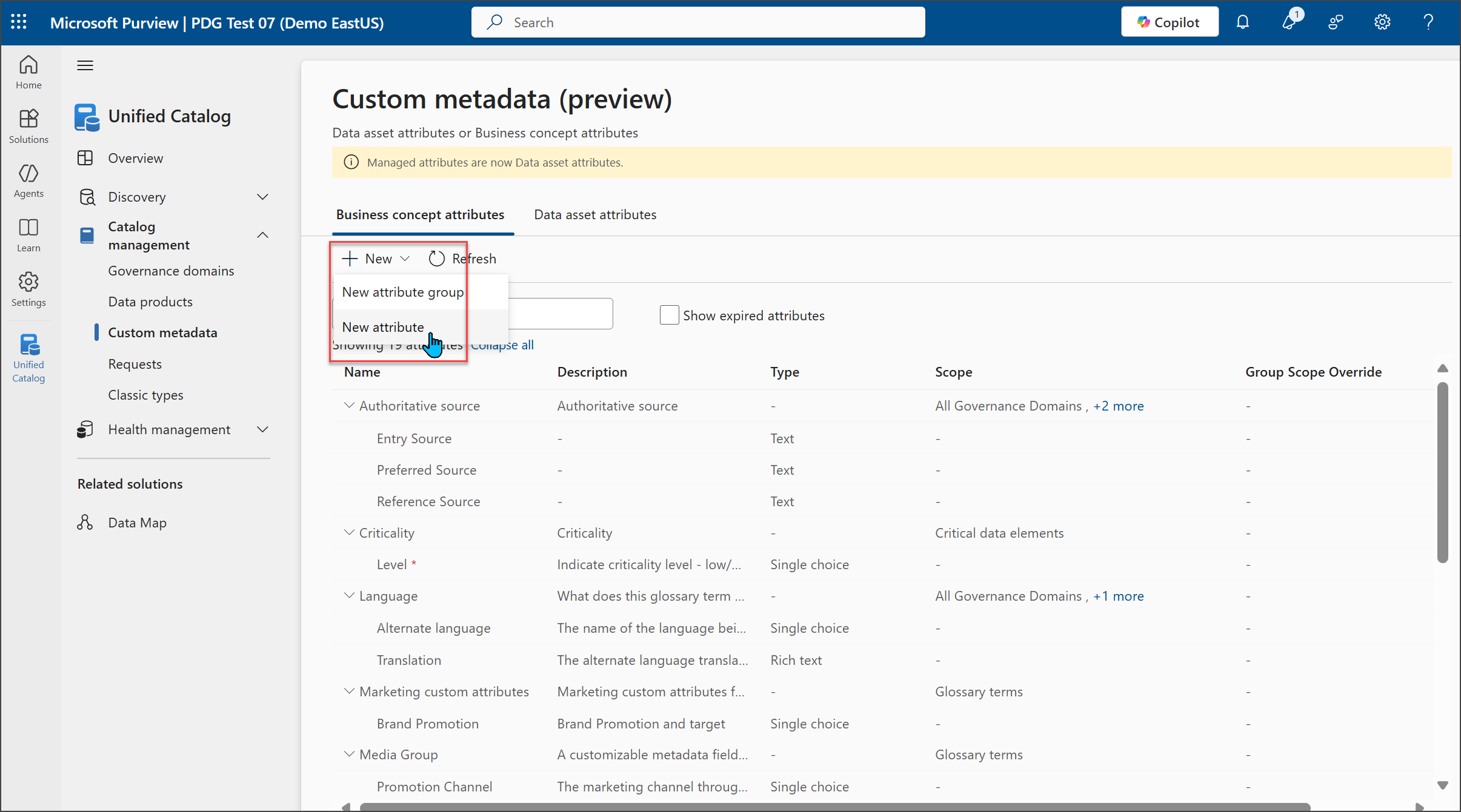 Custom metadata create business concept attribute.