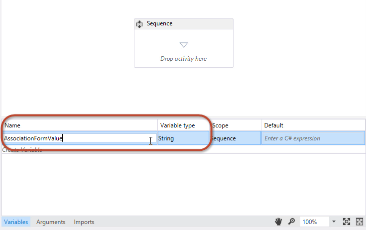 Creating a string variable.