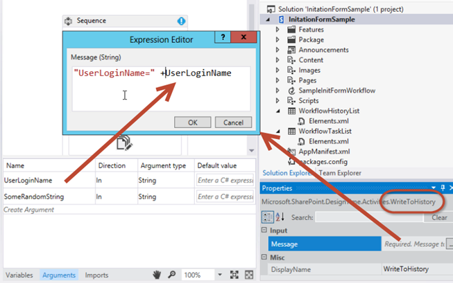 Figure 9. Configuring a WriteToHistory activity
