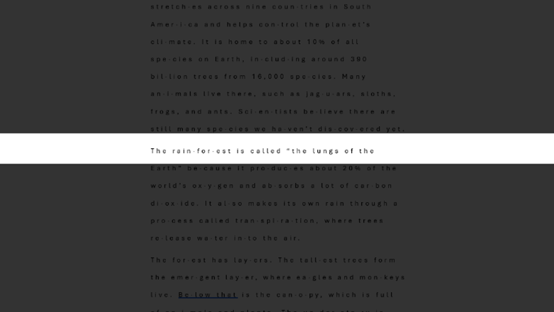 Screenshot of plain language article summary in word with immersive reader turned on showing line focus.