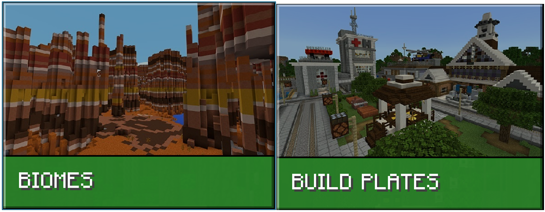 Screenshot of the biomes and build plates buttons in Minecraft Education.