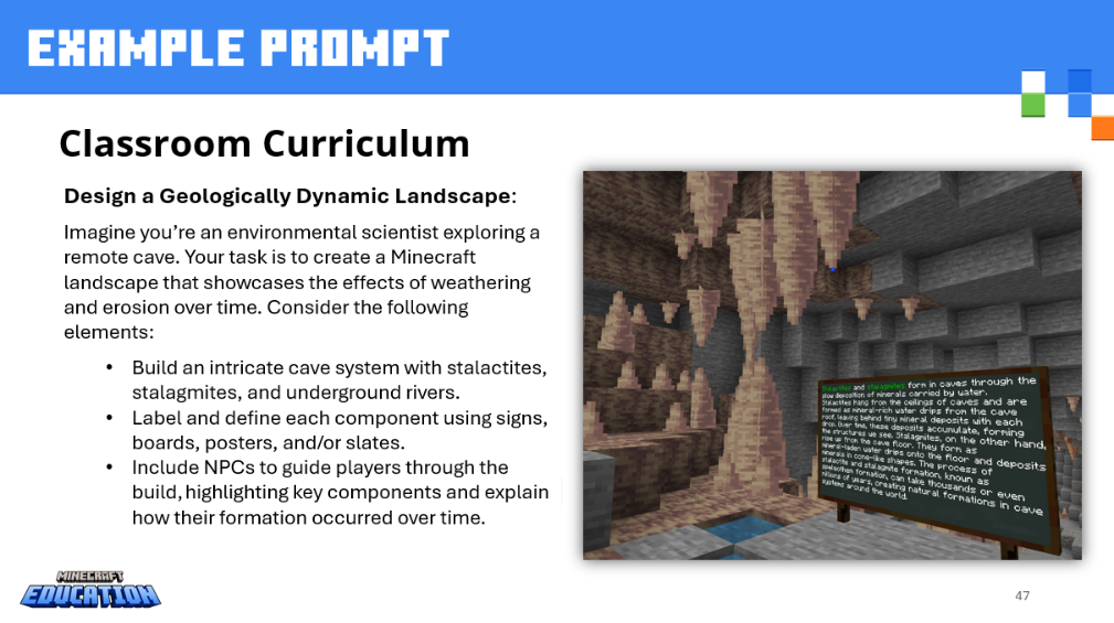 PowerPoint slide of Design a Geologically Dynamic Landscape prompt.