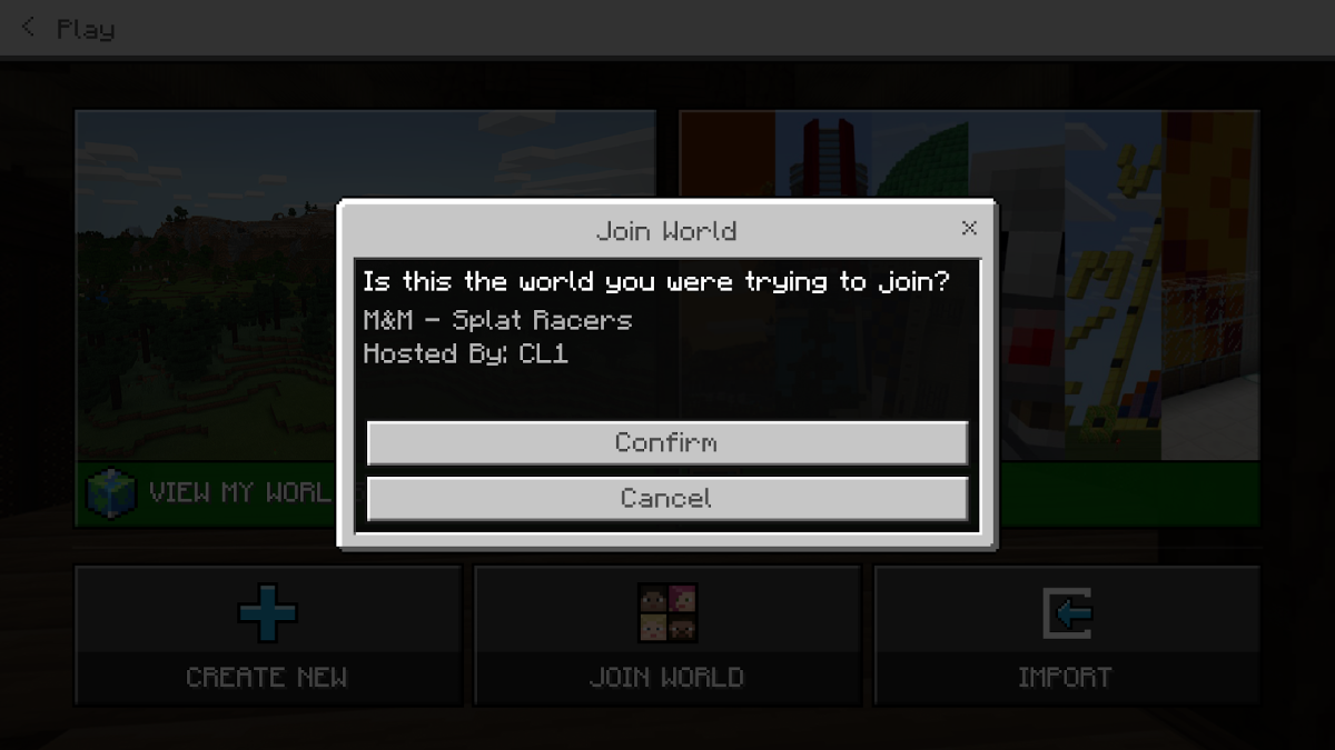Screenshot of Minecraft Education join world confirmation window.