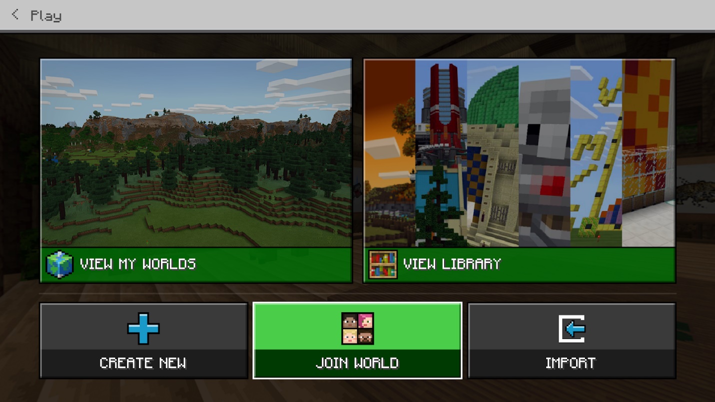 Screenshot of Minecraft Education play menu with the join world button highlighted.