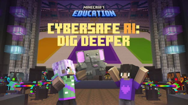 Screenshot of the Minecraft Education Cybersafe AI Dig Deeper lesson opening screen.