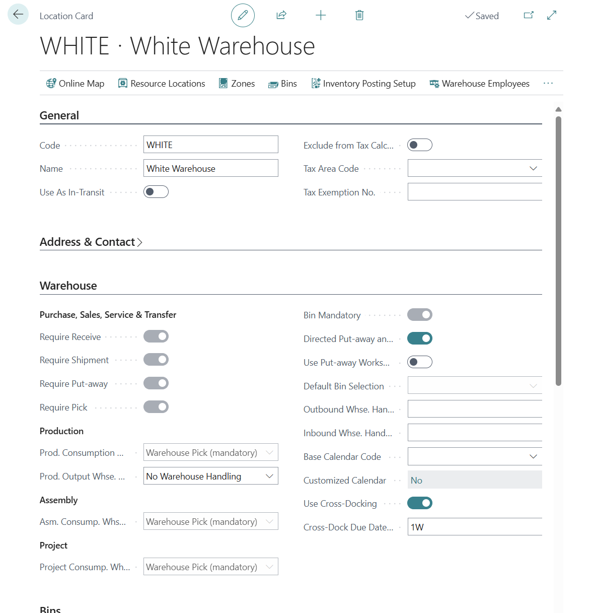 Screenshot of the Location with directed put-away and pick.