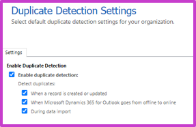 Screenshot of duplicate detection settings.
