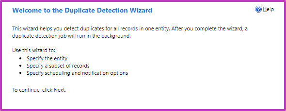 Screenshot of duplicate detection wizard.